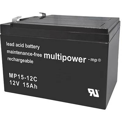 multipower PB-12-15 Blybatteri 12 V 15 Ah Bly AGM (B x H x D) 151 x 104.5 x 99 mm Stickkontakt 6.35 mm Underhållsfri, Lå