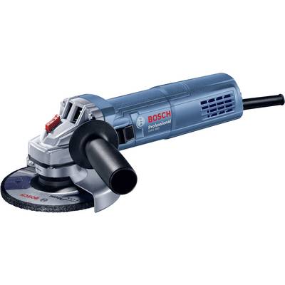 En blå vinkelslipmaskin med svart handtag och skiva. Märke 'Bosch Professional'. Lämplig för bygg- eller DIY-arbeten.