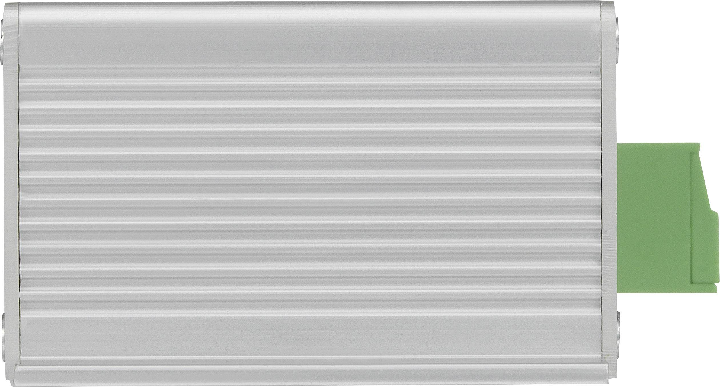 Silverfärgad, rektangulär apparat med grön ändkåpa, sannolikt en elektronisk adapter eller lagringsenhet.