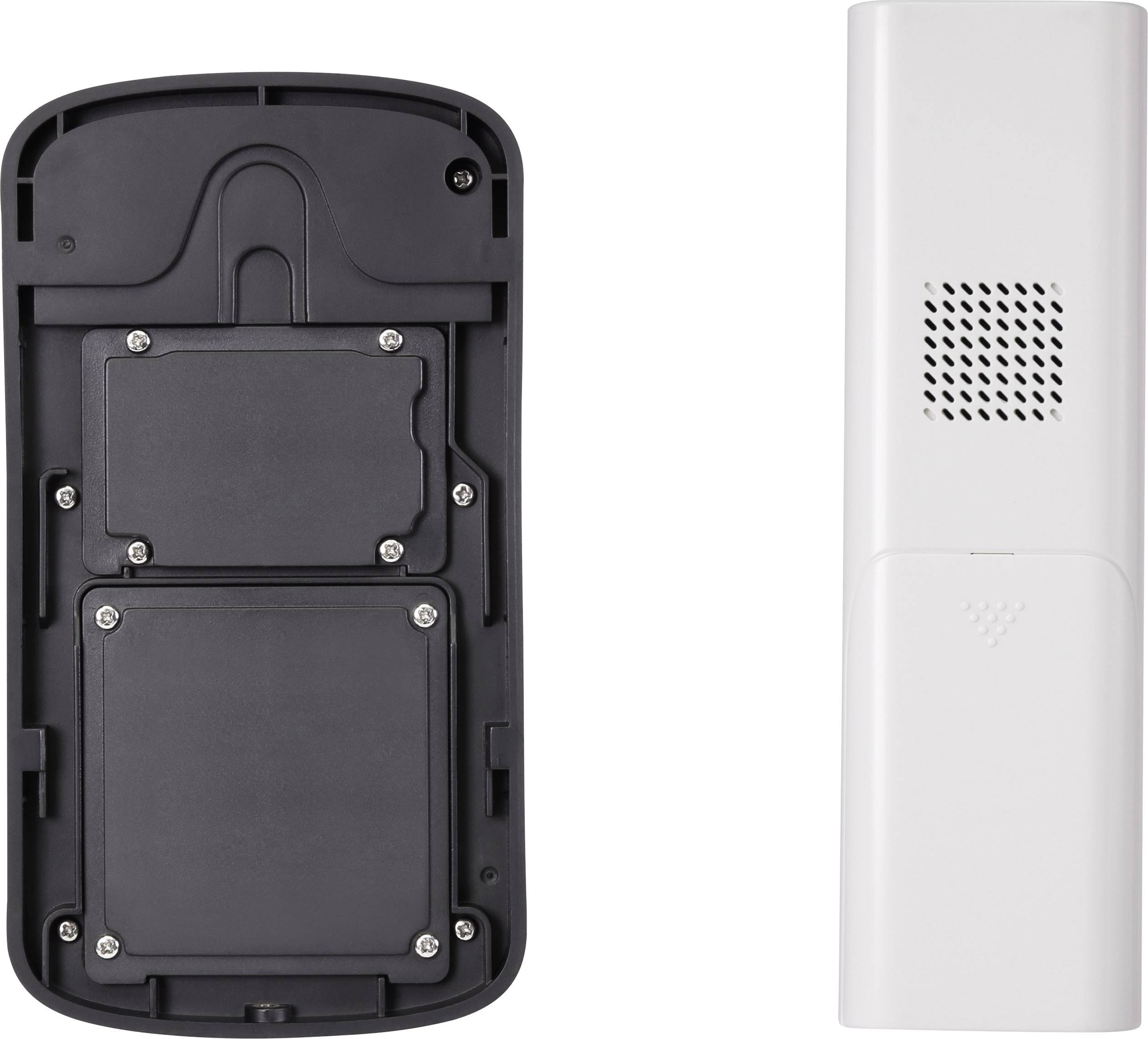 Baksidan av en svart fjärrkontroll utan batterilucka och sidan av en vit fjärrkontroll med ventilationsöppningar.