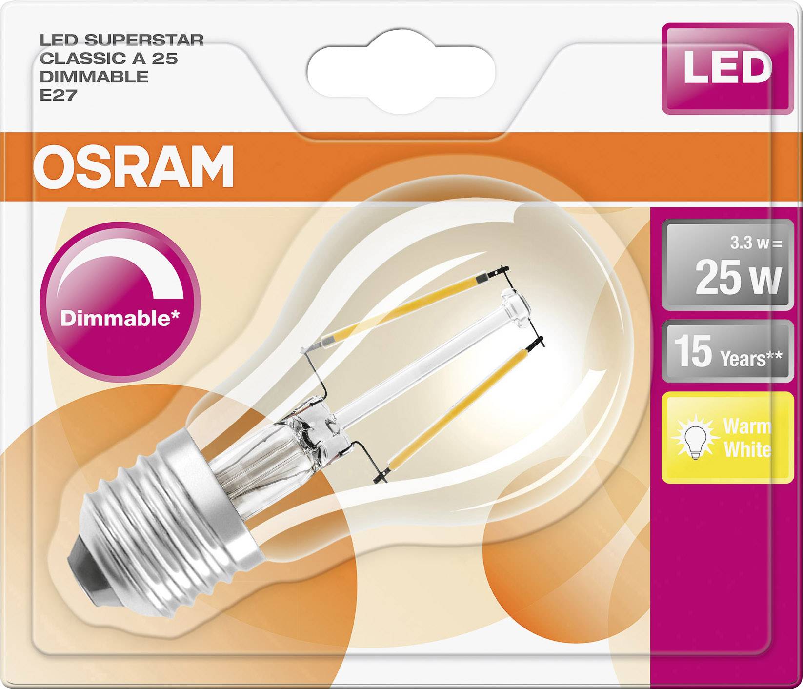 OSRAM LED EEK A+ (A++ - E) E27 Glödlampsform 3.3 W = 25 W Varmvit (Ø x