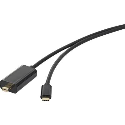 Ett svart HDMI-till-USB-C-kabel med en HDMI-kontakt till vänster och en USB-C-kontakt till höger, isolerad på vit bakgrund.