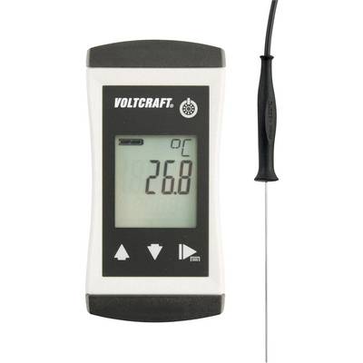 Digitalt termometer med en display som visar en temperatur på 26,8 °C. Det är anslutet till en givare.