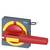 En röd manöverhandtag i "Av"-läge på en grå Siemens säkringsbrytarenhet.
