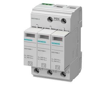 En trepolig ledningsskyddsbrytare från Siemens, modellnummer 5SD7468-1, för överspänningsskydd med detaljerade anslutningsklämmor.