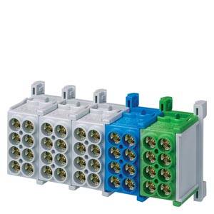 En modulär elektrisk kontakt med fem kontaktmoduler i vitt, blått och grönt; var och en med åtta kontaktpunkter.