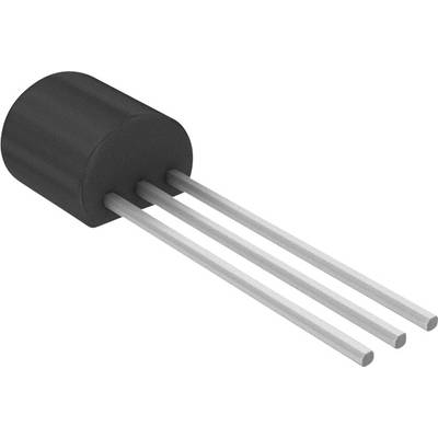 Svart, cylindrisk transistor med tre långa metallben som används för elektrisk anslutning.