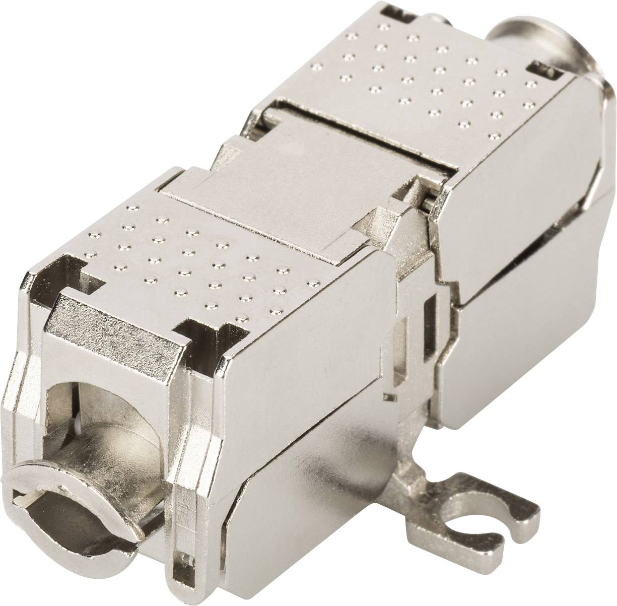 Metallisk nätverks-keystone-adapter, oskärmad, för RJ45-kontakter, lämplig för Ethernet-kabeldragning i nätverksskåp.