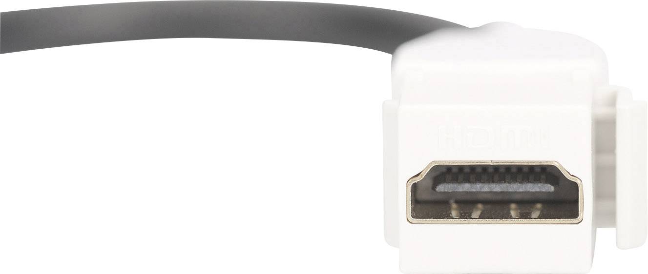 En HDMI-kabel med vitt hölje och en kontakt som är typisk för ljud- och videoöverföringar.