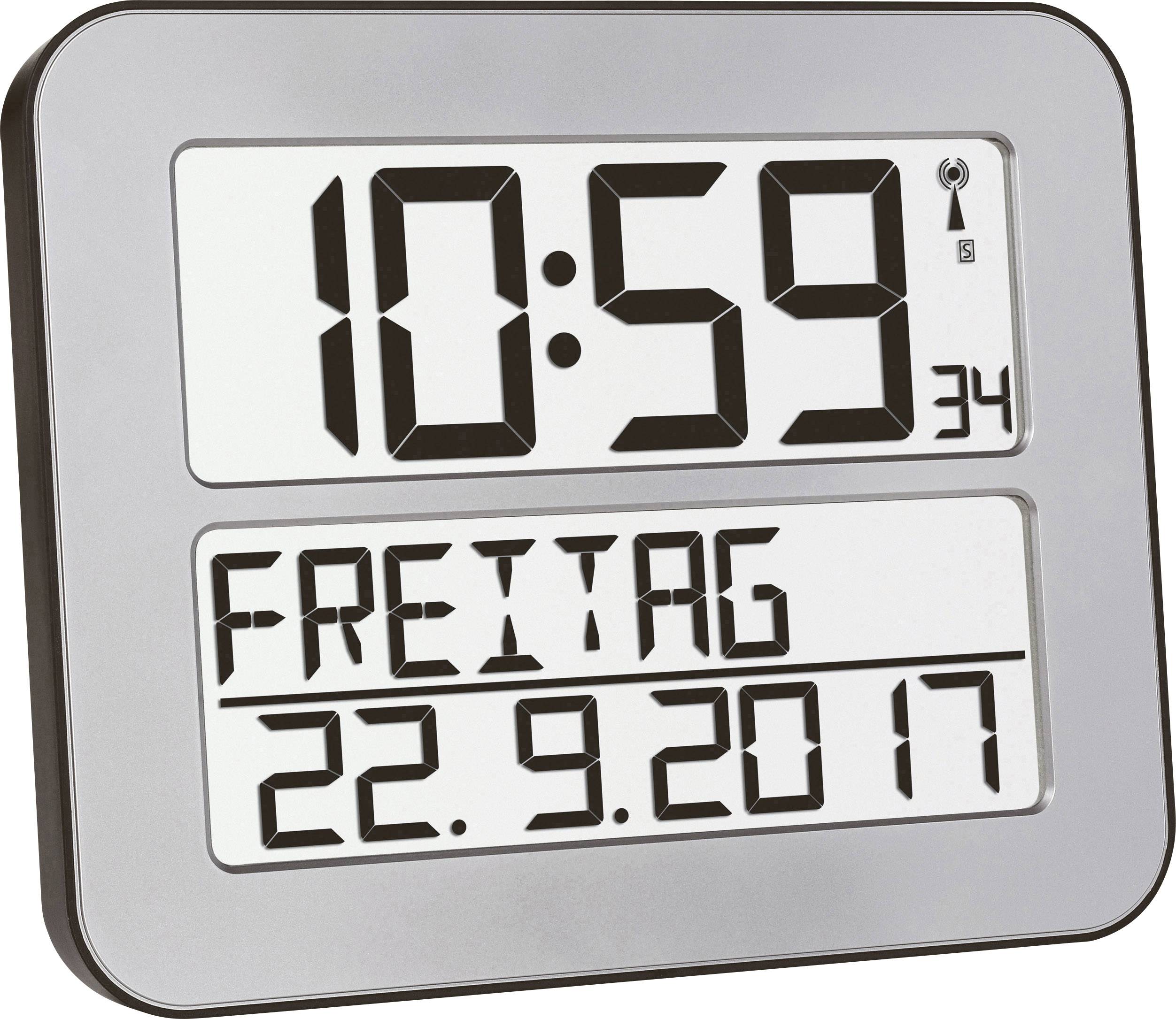 TFA Dostmann 60.4512.54 DCF Väggklocka 25.8 cm x 21.2 cm x 3 cm Silver, Svart Stor display