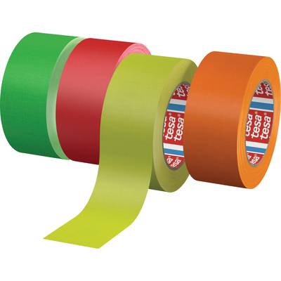 Fyra färgglada tejpremsor i grönt, rött, gult och orange, radade bredvid varandra med en gul remsa hängande ut.