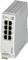 En rektangulär industriell Ethernet-switch med åtta Ethernet-portar på framsidan och en grå hölje-färg.