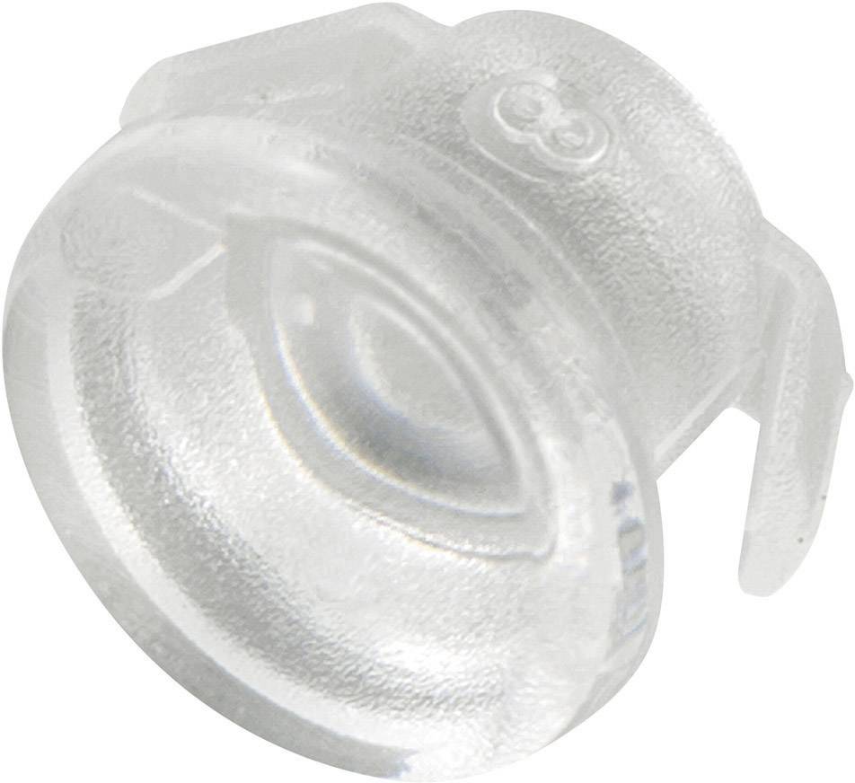 En transparent, rund plastlinsinsats med avrundade kanter och en invändig, fördjupad form.