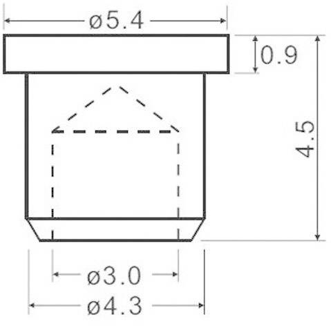 Teknisk ritning av en komponent med mått: Total bredd 5,4 mm, höjd 4,5 mm, innerdiameter 3,0 mm, yttre bredd 4,3 mm.