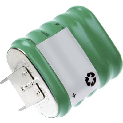 Grön batteri med metallanslutning och återvinningssymbol på sidan, symboliserar förnybar energi och återvinning.