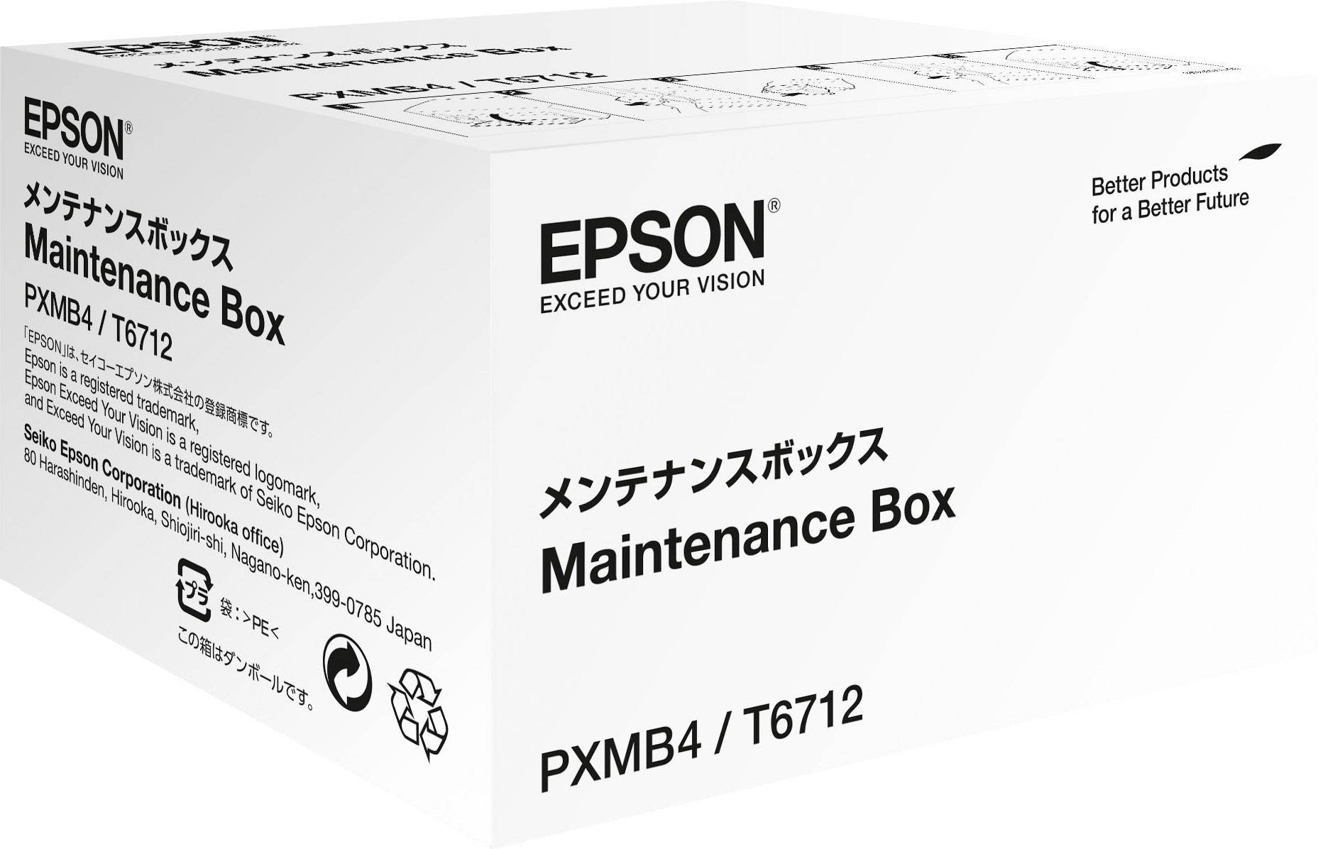 Epson underhållsbox PXMB4/T6712 på vit förpackning med text på japanska och engelska. Avsedd för skrivarmaintenance.