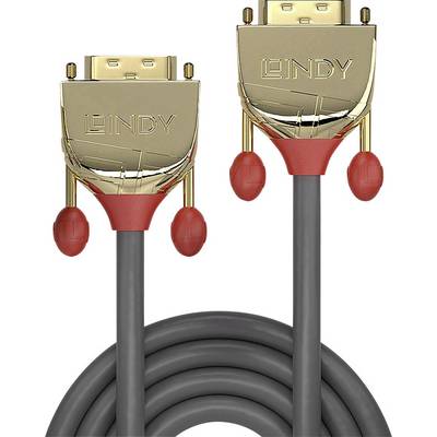 Två guldiga HDMI-kablar med röd detalj från Lindy.