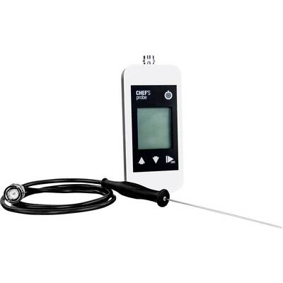 Elektronisk termometer med digital display och temperatursensor, används för att mäta temperatur i livsmedel.