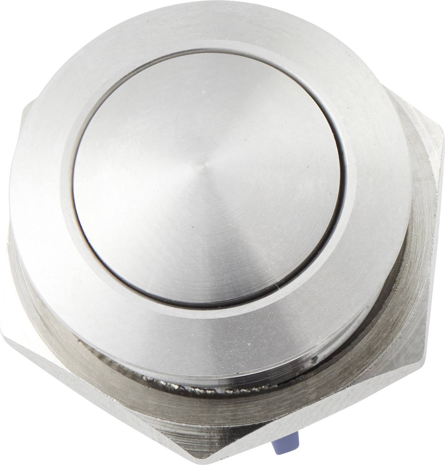 Silvergrå rund metallswitch på sexkantig bas.