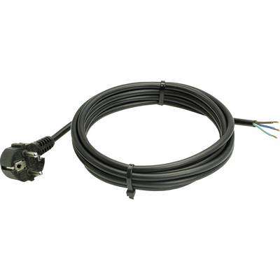 Svart strömkabel med EU-kontakt på ena sidan och öppna trådändar på den andra, upprullad, lämplig för elinstallationer.