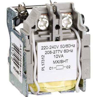 Elektrisk spolkomponent märkt '220-240V 50/60Hz, 208-277V 60Hz, 10VA'. Visar anslutningar och spolar.