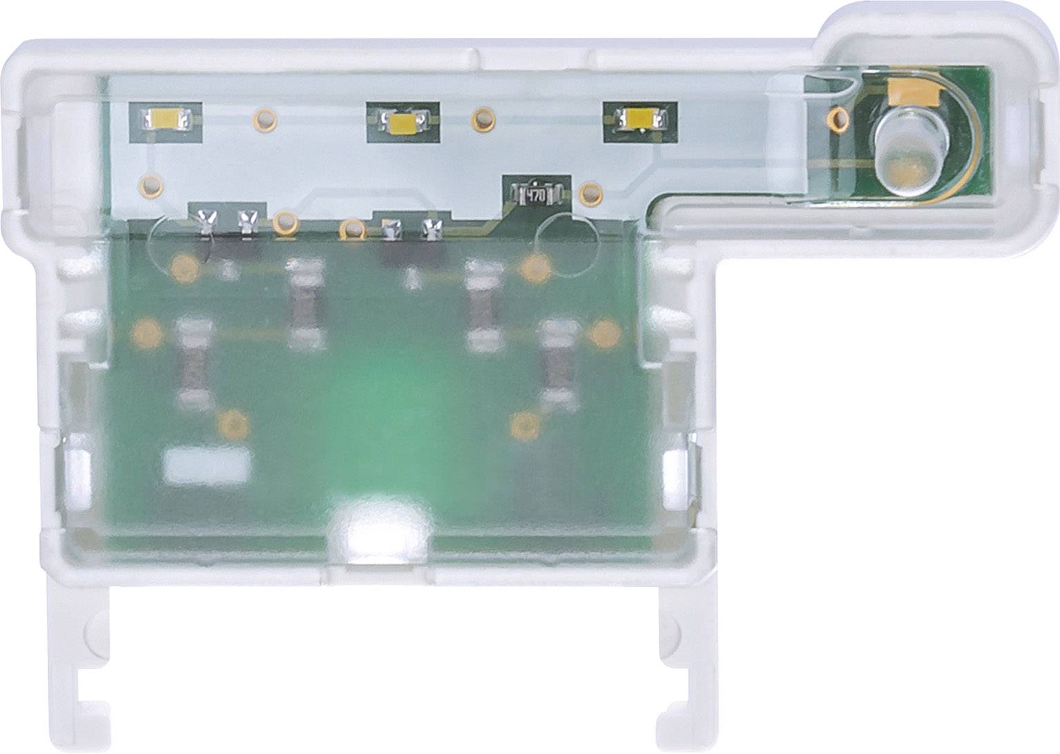 Plastplatta med flera LED-lampor och elektroniska komponenter, troligen en del av en sensor eller anordning.