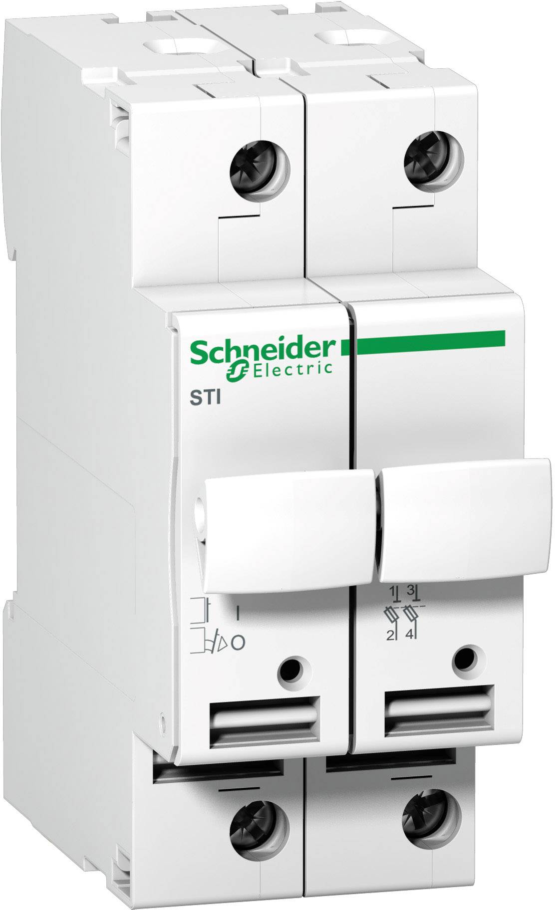 Schneider Electric effektbrytare med två omkopplare, lämplig för styrning av strömkretsar.