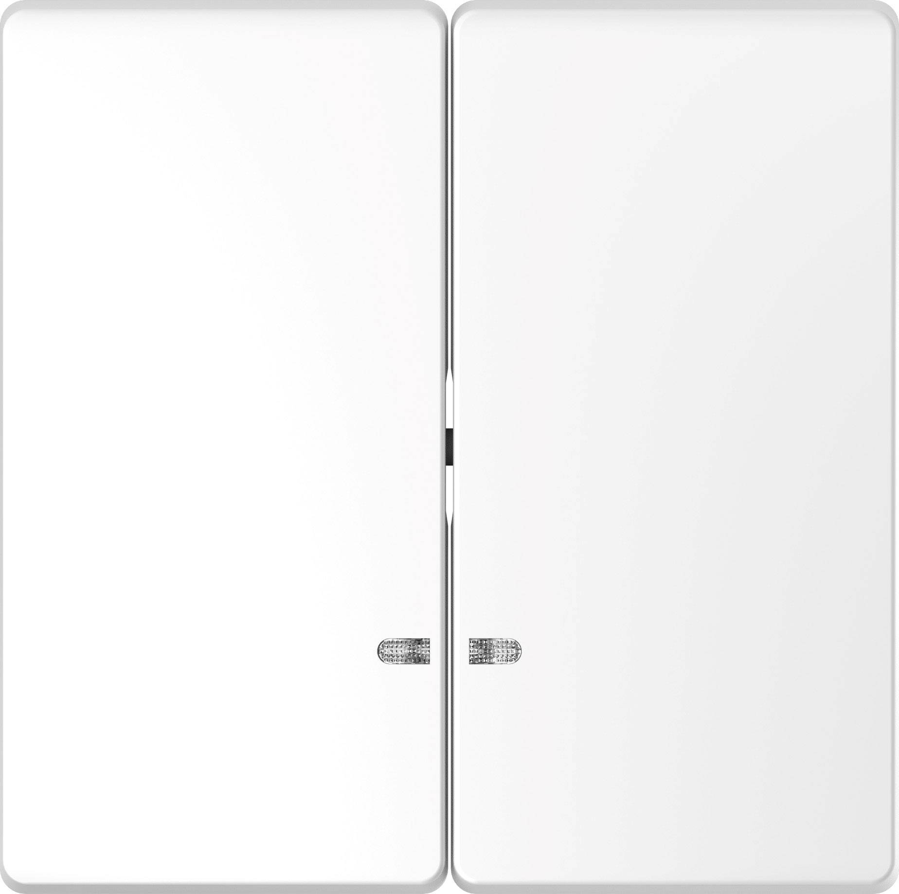 En vit, sluten bokhylla i minimalistisk design, bestående av två delar med avrundade hörn.