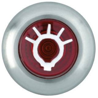 Glasbruksensor på ett metallhölje, visar en symbol av en trasig glasbit i rött.