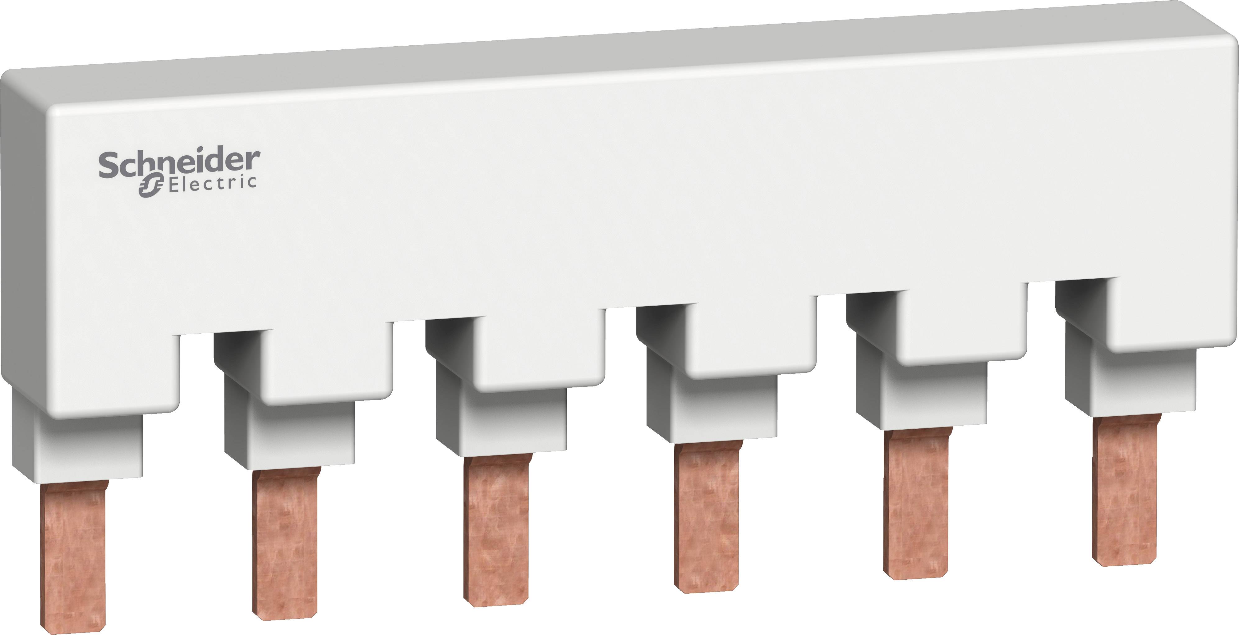 En vit kontaktstift för kopplingsanordningar med sex anslutningsklämmor, märkt med 'Schneider Electric'. Lämplig för kabeldragning av moduler.