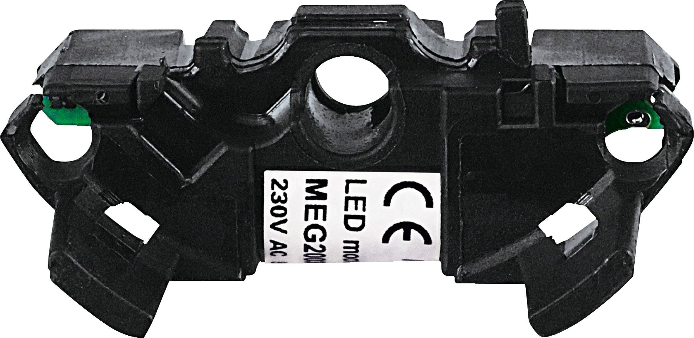 'En svart LED-moduladapter med CE-certifiering och påskriften: LED-modul MEG230/4, 230V AC.'