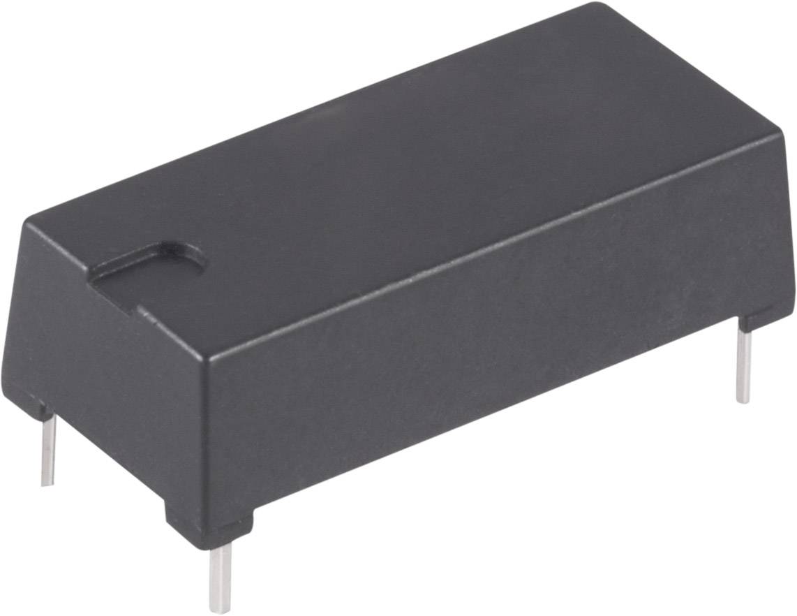 Rektangulär svart elektronisk komponent med fyra metallstift. Fungerar som ett gränssnitt i elektroniska kretsar.