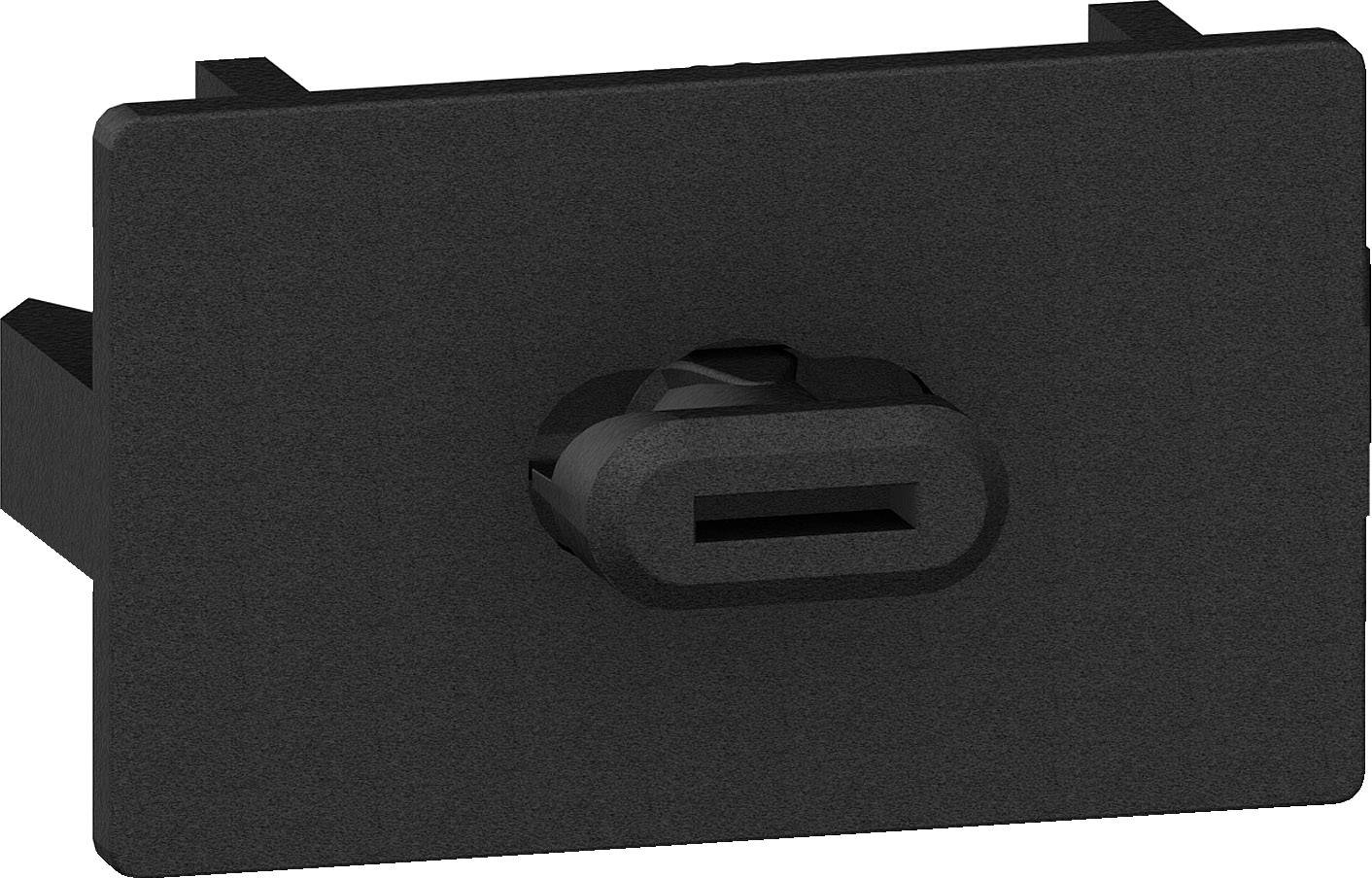 Svart USB-anslutningsuttag på rektangulär platta, avsedd för installation i enheter för USB-anslutningar.