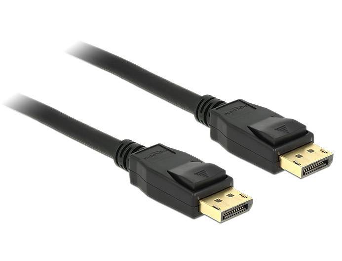 Två svarta DisplayPort-kablar med kontakter som används för att överföra audio- och videosignaler mellan enheter.