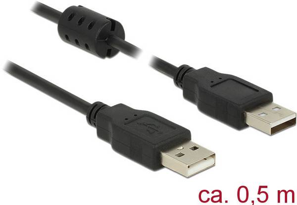 Delock USB-kabel USB 2.0 USB-A kontakt, USB-A kontakt 0.50 m Svart med ferritkärna 84888