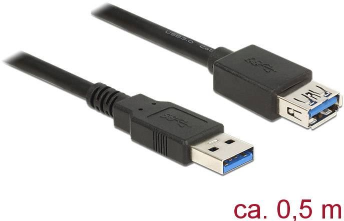 USB-förlängningskabel, ca. 0,5 m, med en USB-kontakt och ett USB-uttag. Idealisk för att förlänga befintliga USB-anslutningar.