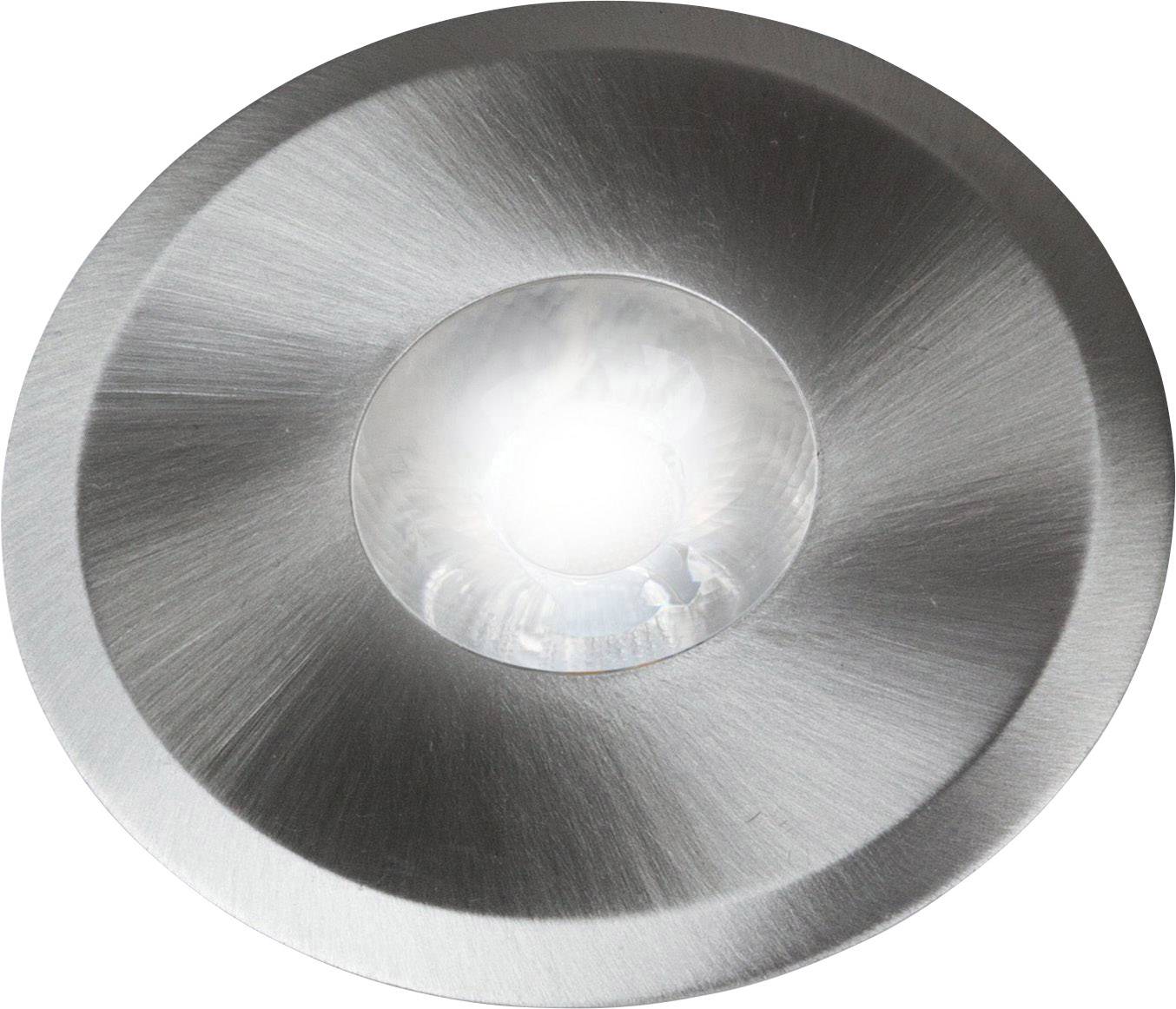En rund, silvrig LED-taklampa med borstat metallfinish, centrerad ljuskropp och modernt design.
