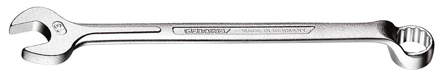 En silverfärgad skiftnyckel med öppen och stängd sida, med 'GEDORE' och 'MADE IN GERMANY' präglat.