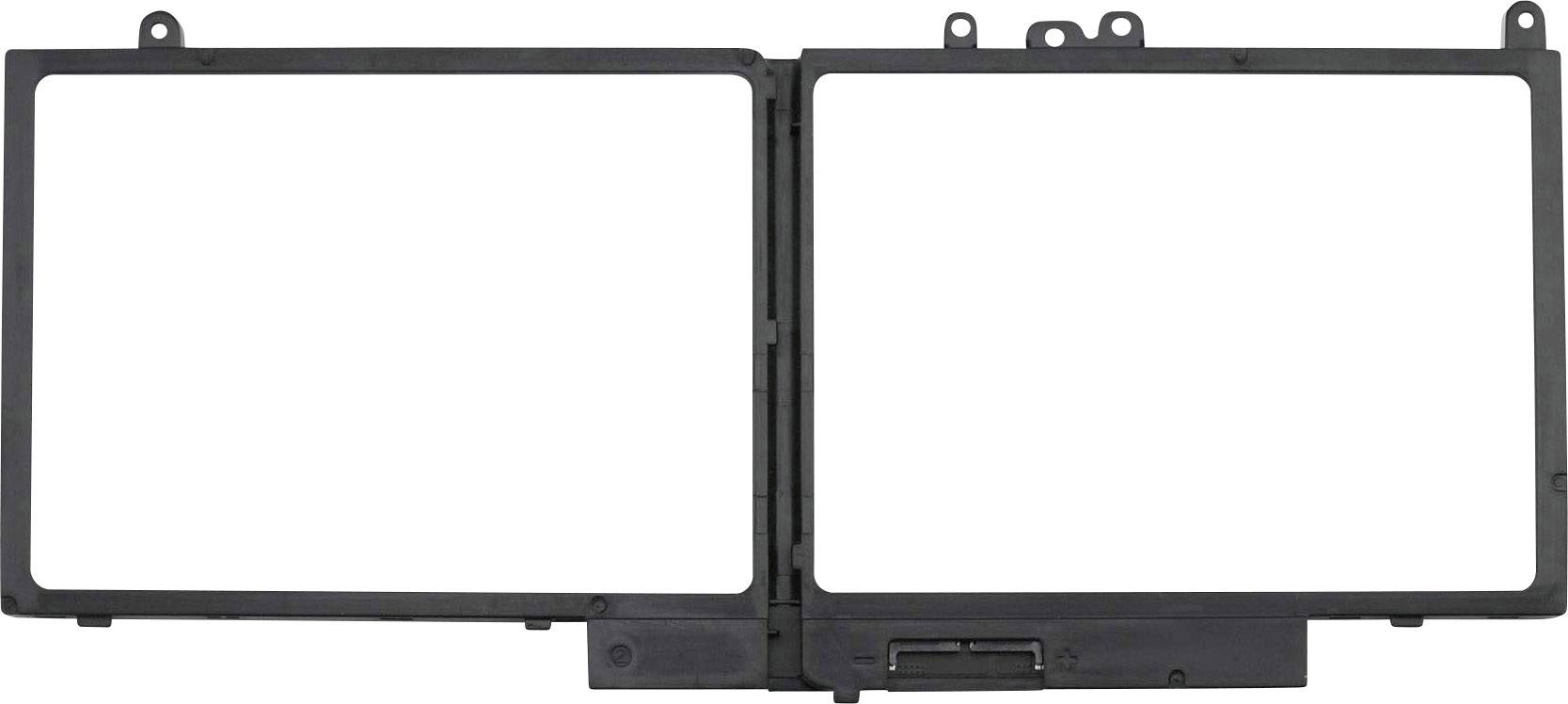 Rektangulär, svart plastram med två öppningar, sannolikt en del av en elektronisk enhet, som en skärm.