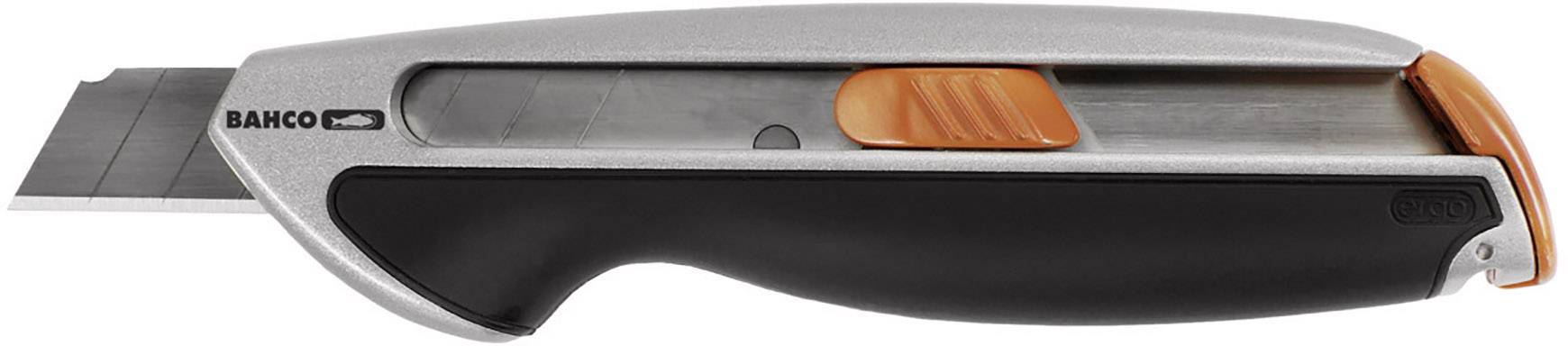 Ett silverfärgat mattkniv med svart handtag och en orange skjutreglage för bladjustering.