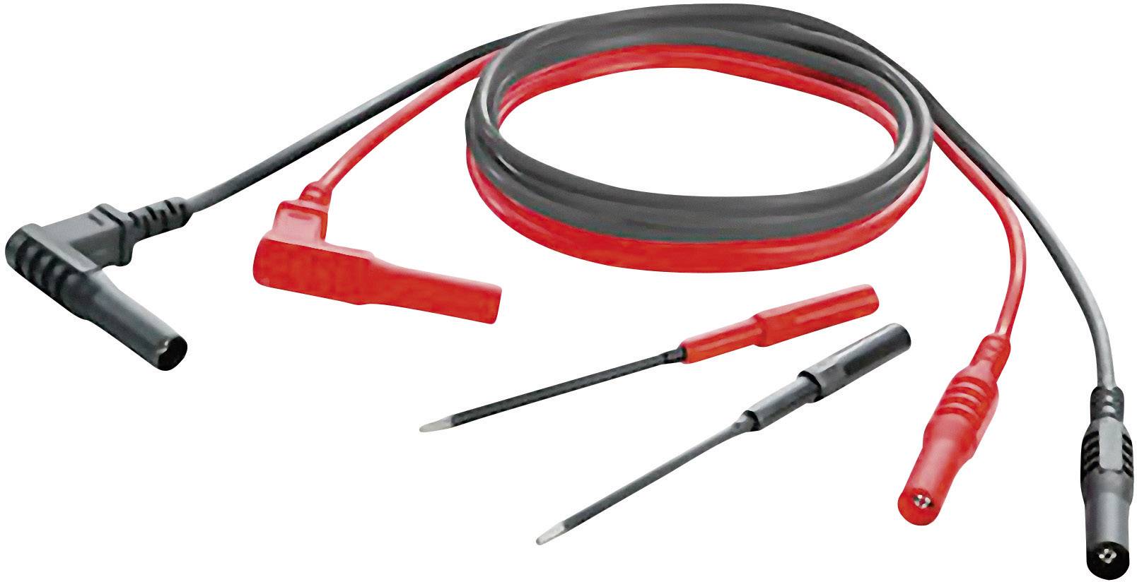 Mätledningar i rött och svart med krokodilklämmor och spetsiga sondtoppar för användning med multimetrar eller oscilloskop.