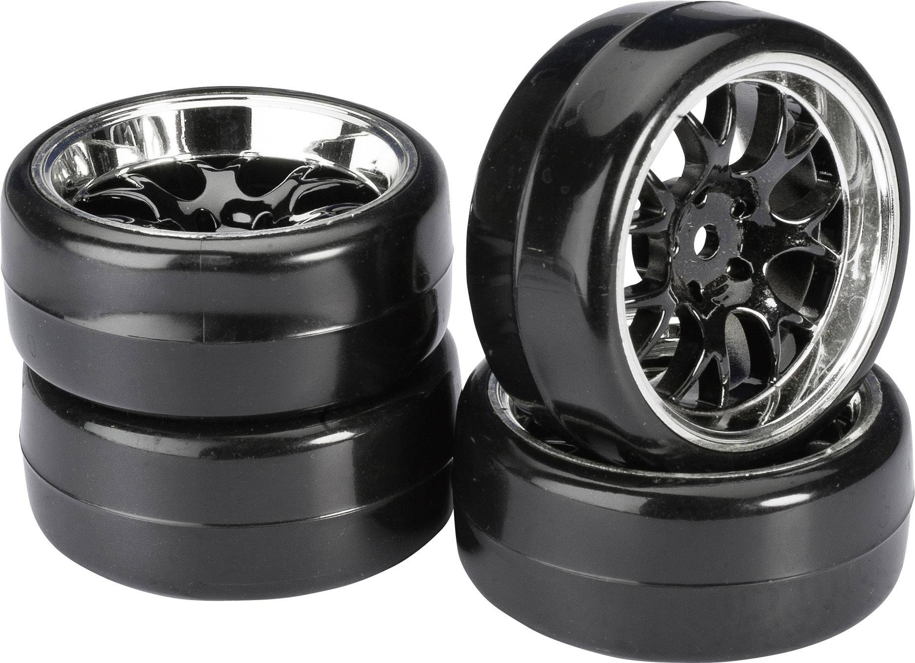 Absima 1:10 Gatumodell Kompletta hjul Drifter B Wabe Svart-krom 4 st