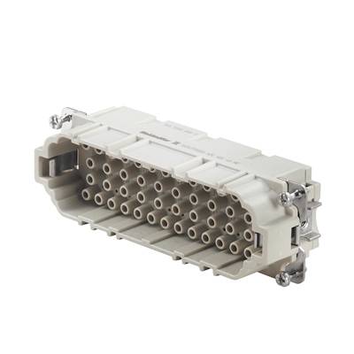 En grå rektangulär kontakt med flera runda uttag, lämplig för industriella elektriska tillämpningar.