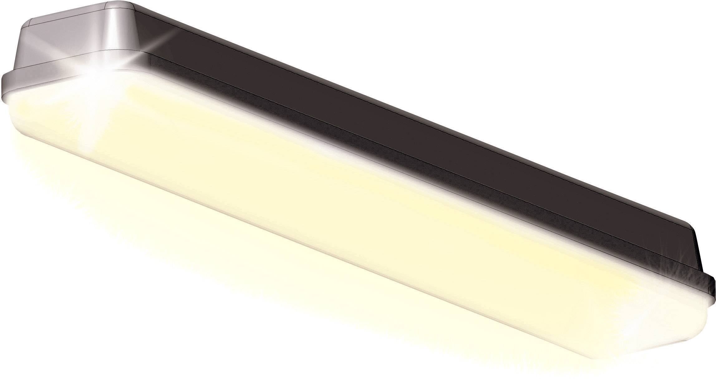 Rektangulär LED-lampa med svart hölje som avger varmt, gulfärgat ljus. Perfekt för ljus, jämn inomhusbelysning.