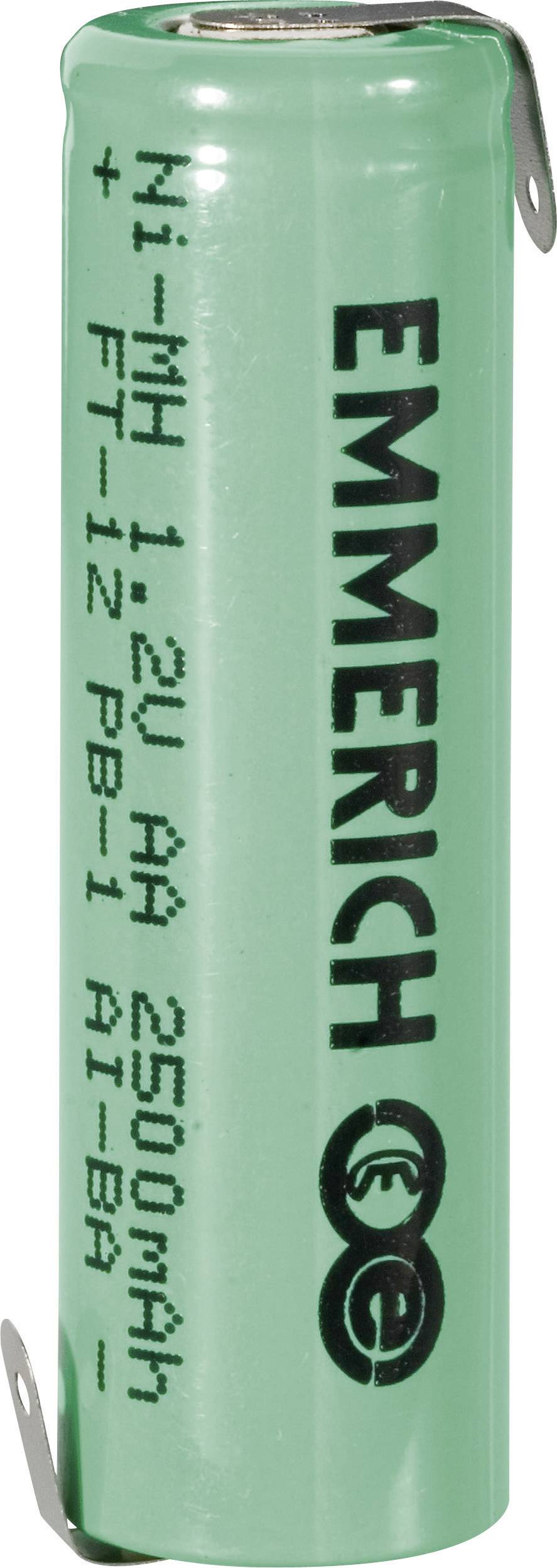 Grön AA-batteri med texten 'EMMERICH', 1,2V, 2500 mAh.