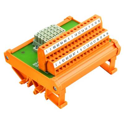 Orange elektrisk kopplingslist med numrerade klämmor från 1 till 17. Perfekt för kompakta kablingsapplikationer.