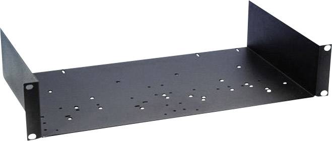 Metallhylla med hål för fästning, lämplig för montering i ett rack.