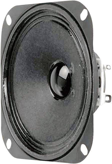 Svart högtalare med oval form och metallram, lämplig för ljud- och Hi-Fi-tillämpningar.
