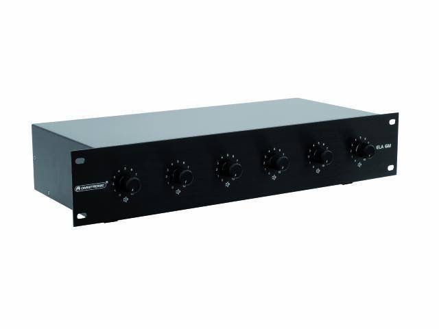 En svart ljudförstärkare med fem vridreglage på framsidan, lämplig för montering i ett racksystem.