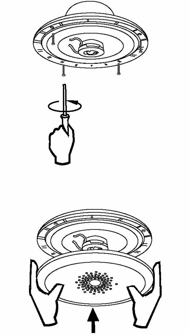 En guide för montering av en lampa i tre steg: 1. Lossa skruven med skruvmejsel; 2. Täck över höljet; 3. Dra åt höljet.